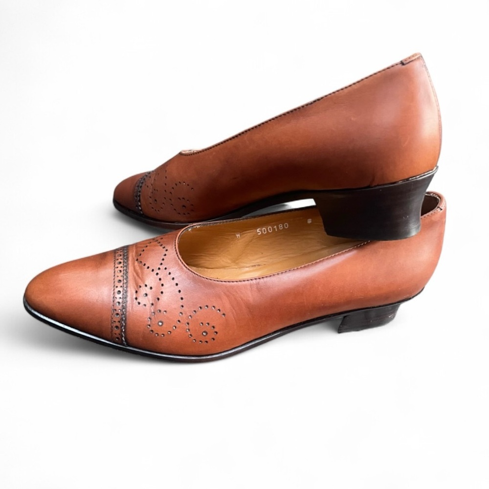 Ralph Lauren Vintage Italian Leather Brogue Loafer Cap Toe Pumps Tan US 8 - Picture 4 of 5